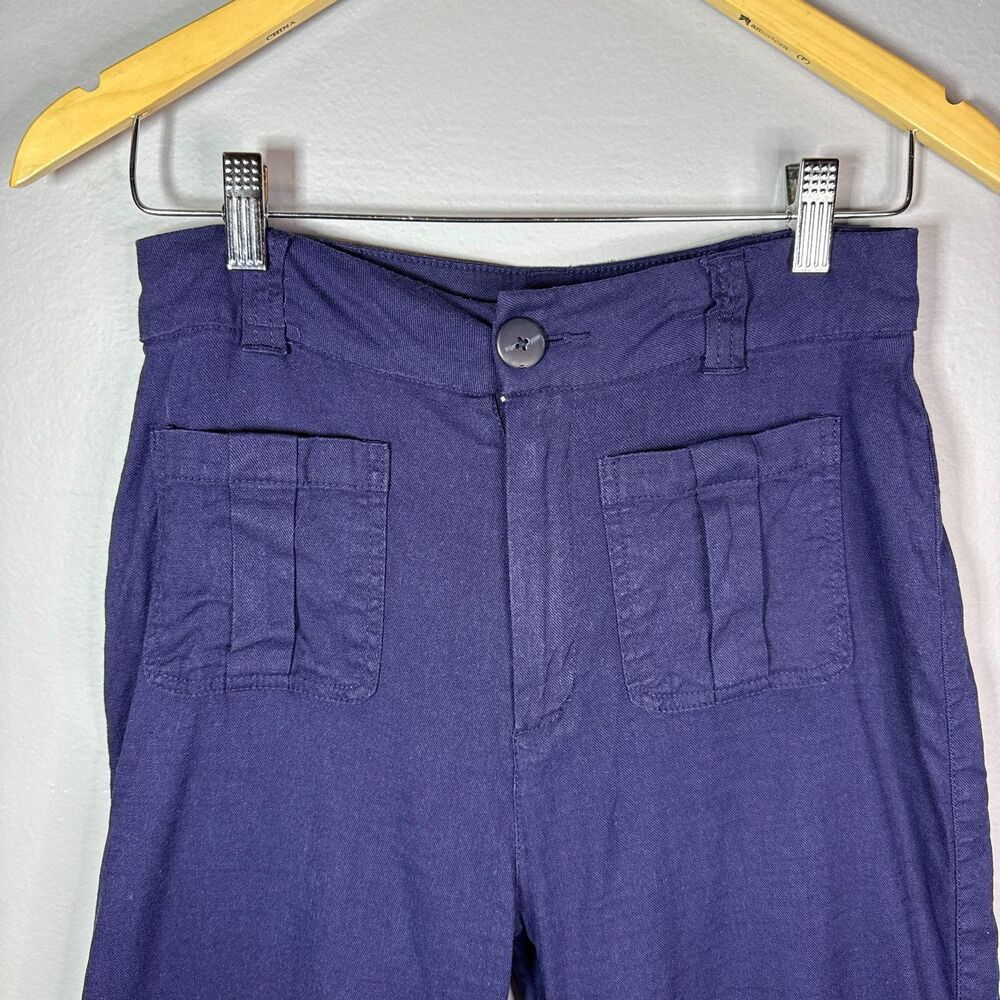Nicole Miller Linen Blend Wide Leg Sailor High Waist Pants Navy Blue Size 8